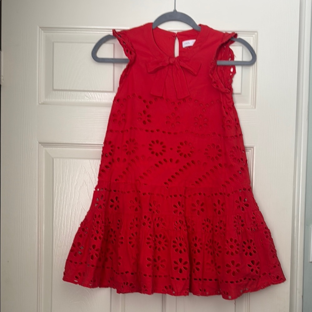 Zara Red Ruffled Tiered Sundress with Sailor Collar